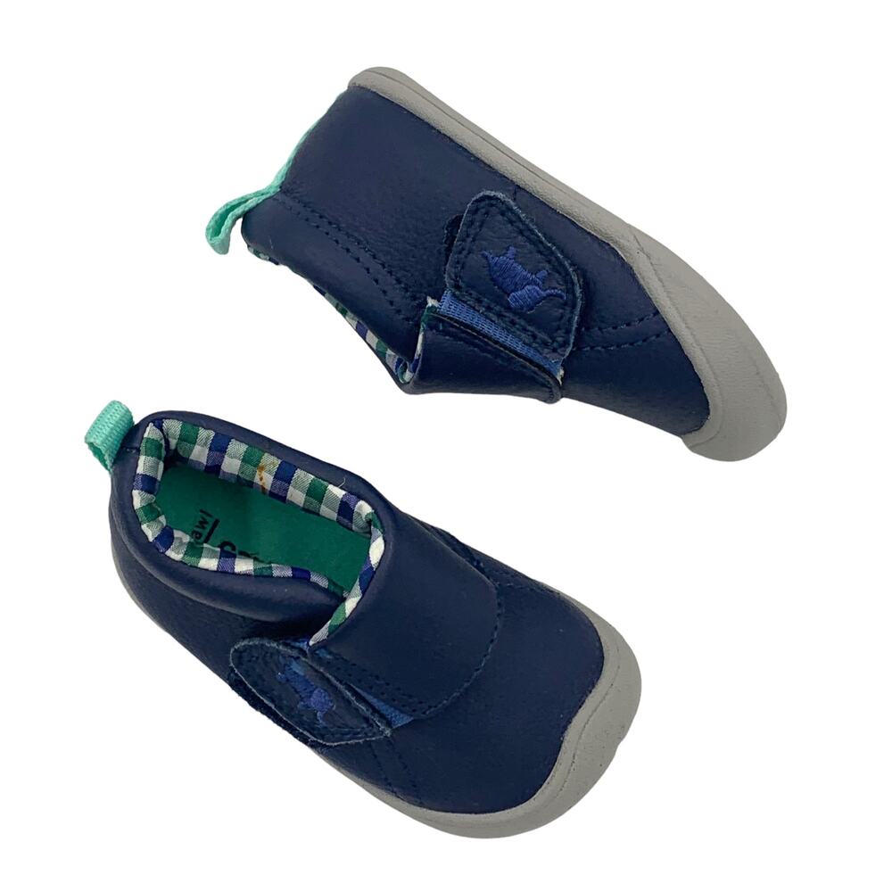 Carter’s Blue Leather Chukka Boots Baby Shoes Boy 2.5 Elephant Plaid Moccasins